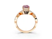 Halo Engagement Ring Setting for Fancy Pink Radiant Cut Center with Pave Infinity Twist Band and Prong Head in Rose Gold