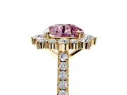 Halo Engagement Ring Setting for Fancy Pink Round Cut Center with Single-Row Pave, Open Basket and Prong Head in Yellow Gold