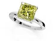 Solitaire Engagement Ring Setting for Fancy Yellow Princess Cut Center with Fine Wire Band and Prong Head in Platinum