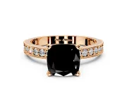 Milgrain Pave Engagement Ring Setting for Fancy Black Cushion Cut Center with Accent Band and Prong Head in Rose Gold