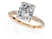 Solitaire Engagement Ring Setting for Radiant Cut Center with Fine Pave Band and Prong Head in Rose Gold