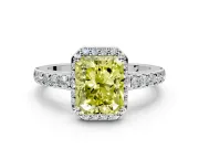 Halo Engagement Ring Setting for Fancy Yellow Radiant Cut Center with Full Pave Band and Prong Head in Sterling Silver