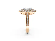 Halo Engagement Ring Setting for Marquise Center with Milgrain Channel Band and Prong Head in Rose Gold
