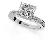 Solitaire Engagement Ring Setting for Princess Cut Center with Channel Baguette Band and Prong Head in Platinum