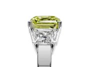 3 Stone Engagement Ring Setting for Fancy Yellow Asscher Cut Center with Matching Side Accents and Prong Head in Platinum