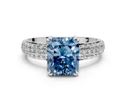 Solitaire Engagement Ring Setting for Fancy Blue Radiant Cut Center with Multi-Row Pave Accents and Basket Head in Platinum