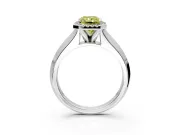 Halo Engagement Ring Setting for Fancy Yellow Radiant Cut Center with Knife Ridge Cathedral Band and Prong Head in White Gold
