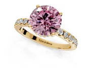Solitaire Engagement Ring Setting for Fancy Pink Round Cut Center with Band of Accents and Prong Head in Yellow Gold