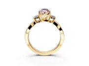 3 Stone Engagement Ring Setting for Fancy Pink Marquise Center with Pave Twist Band and Prong Head in Yellow Gold