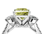 3 Stone Engagement Ring Setting for Fancy Yellow Princess Cut Center with Crossover Basket, Pave Band and Prong Head in White Gold