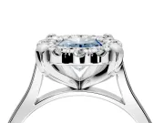 Single Halo Engagement Ring Setting for Fancy Blue Oval Center with Corner Claws, Plain Band and Prong Head in Platinum