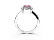 Halo Engagement Ring Setting for Fancy Pink Asscher Cut Center with Inner Milgrain Border and Prong Head in White Gold