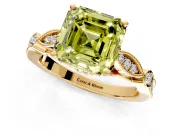 Solitaire Engagement Ring Setting for Fancy Yellow Asscher Cut Center with Marquise and Bezel Accents and Prong Head in Yellow Gold