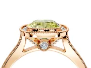 Halo Engagement Ring Setting for Fancy Yellow Cushion Cut Center with Milgrain Pave Band and Bezel Head in Rose Gold