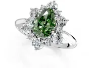 Small-Accent Cluster Halo Engagement Ring Setting for Fancy Green Pear-Shaped Center with Plain Band and Prong Head in White Gold