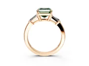 3 Stone Engagement Ring Setting for Fancy Green Asscher Cut Center with Baguette Accents and Prong Head in Rose Gold