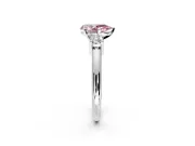 3 Stone Engagement Ring Setting for Fancy Pink Pear-Shaped Center with Wide Plain Band and Prong Head in Sterling Silver