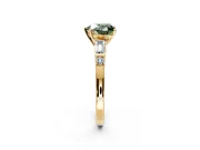 Bar-Set Engagement Ring Setting for Fancy Green Heart-Shaped Center with Tapered Baguette Accents and Prong Head in Yellow Gold