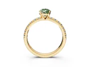 Solitaire Engagement Ring Setting for Fancy Green Pear-Shaped Center with Large Accents and Prong Head in Yellow Gold