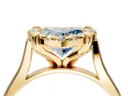 Single Halo Engagement Ring Setting for Fancy Blue Heart-Shaped Center with Corner Claws, Plain Band and Prong Head in Yellow Gold