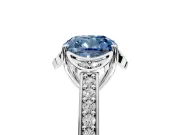 Floral Engagement Ring Setting for Fancy Blue Cushion Cut Center with Four Accent Clusters and Prong Head in Sterling Silver