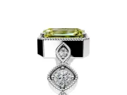 Vintage Station Engagement Ring Setting for Fancy Yellow Emerald Cut Center with Accents and Prong Head in White Gold