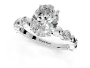 Solitaire Engagement Ring Setting for Oval Center with Beaded Bezel Station Band and Prong Head in Platinum