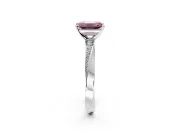 Side Accent Engagement Ring Setting for Fancy Pink Emerald Cut Center with Accent Shoulders and Prong Head in White Gold