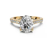 Solitaire Engagement Ring Setting for Oval Center with Widening Pave Band and Claw Prong Head in Yellow Gold