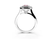 Halo Engagement Ring Setting for Fancy Pink Emerald Cut Center with Milgrain Frame, Pave Band and Prong Head in Platinum