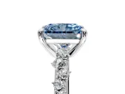 Solitaire Engagement Ring Setting for Fancy Blue Radiant Cut Center with Trailing Leaf Accent Band and Prong Head in Sterling Silver