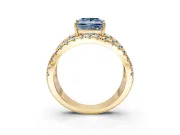 Solitaire Engagement Ring Setting for Fancy Blue Princess Cut Center with Wide-Open Split Shank and Prong Head in Yellow Gold