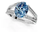Split Shank Engagement Ring Setting for Fancy Blue Oval Center with Pave Split Shank and Prong Head in White Gold