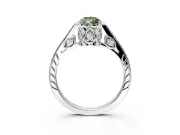 Cathedral Engagement Ring Setting for Fancy Green Pear-Shaped Center with Antique-Style Pave Band and Prong Head in Sterling Silver