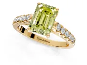 Solitaire Engagement Ring Setting for Fancy Yellow Emerald Cut Center with Partway Pave Band and Prong Head in Yellow Gold