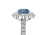 Milgrain Floral Halo Engagement Ring Setting for Fancy Blue Cushion Cut Center with Pave Band and Prong Head in Sterling Silver
