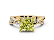 Crossover Engagement Ring Setting for Fancy Yellow Princess Cut Center with Pave and Plain Strands and Prong Head in Yellow Gold