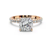 Solitaire Engagement Ring Setting for Cushion Cut Center with Micro Pave Band and Prong Head in Rose Gold