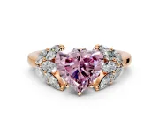Leaf Cluster Engagement Ring Setting for Fancy Pink Heart-Shaped Center with Marquise Accents and Prong Head in Rose Gold