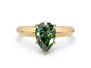 Solitaire Engagement Ring Setting for Fancy Green Pear-Shaped Center with Wide Knife Ridge Band and Prong Head in Yellow Gold