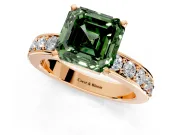 Solitaire Engagement Ring Setting for Fancy Green Asscher Cut Center with Channel-Set Accents and Prong Head in Rose Gold