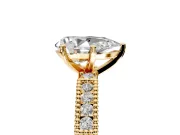 Solitaire Engagement Ring Setting for Pear-Shaped Center with Milgrain-Edged Pave Band and Prong Head in Yellow Gold