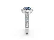 Milgrain Halo Engagement Ring Setting for Fancy Blue Round Cut Center with Pave Band and Prong Head in White Gold