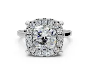 Single Halo Engagement Ring Setting for Cushion Cut Center with Corner Claws, Plain Band and Prong Head in Platinum