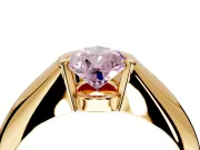 Tension Engagement Ring Setting for Fancy Pink Pear-Shaped Center with Wide Tapered Band and Tension Head in Yellow Gold