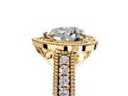 Milgrain Halo Engagement Ring Setting for Heart-Shaped Center with Pave Band and Prong Head in Yellow Gold