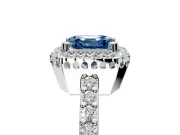 Halo Engagement Ring Setting for Fancy Blue Asscher Cut Center with Inner Milgrain Border and Prong Head in Platinum