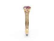 Solitaire Engagement Ring Setting for Fancy Pink Round Cut Center with Pave Rail Split Shank and Prong Head in Yellow Gold
