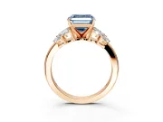Leaf Cluster Engagement Ring Setting for Fancy Blue Asscher Cut Center with Marquise Accents and Prong Head in Rose Gold