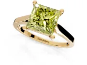 Solitaire Engagement Ring Setting for Fancy Yellow Princess Cut Center with Tapered Shoulders and Prong Head in Yellow Gold